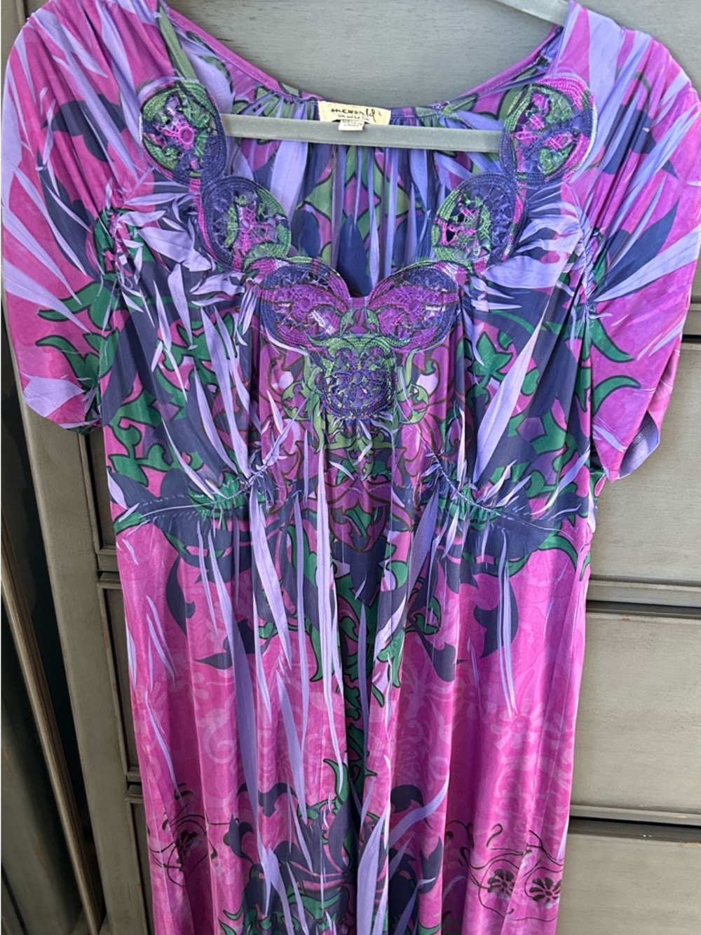 ONE WORLD Pink Purple Green Floral Midi Dress
